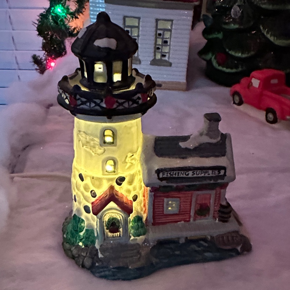 Christmas Village Lighthouse decor ceramic vintage